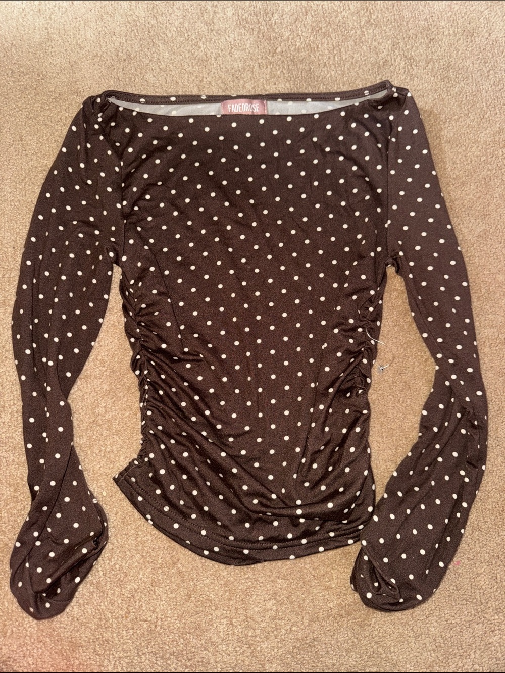 Faded Glory Black Long Sleeve Polka Dot Ruched Top